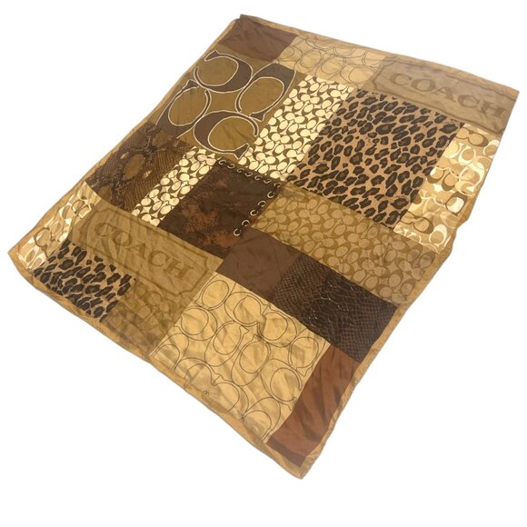 Vintage COACH Square Scarf Logo Brown Animal Print Leopard Snake 100% Silk RARE - Picture 1 of 8